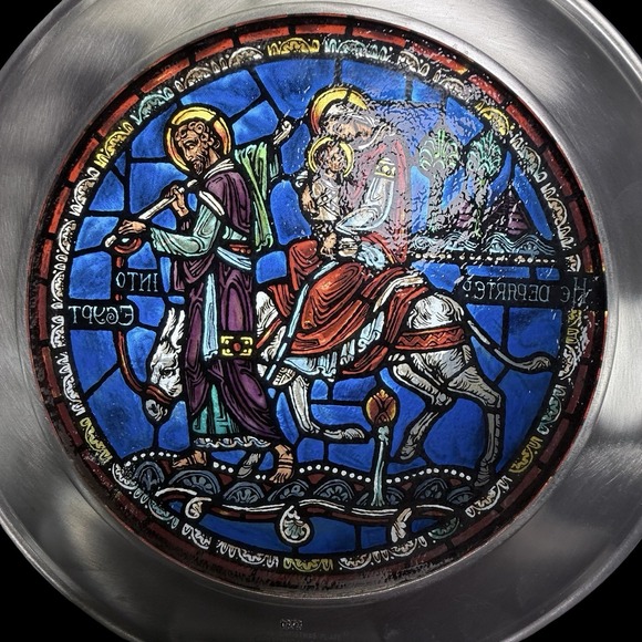 Stained Glass & Pewter Plate He Departed into Egypt" 1979 US Historical Society - Picture 6 of 7